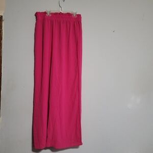 Shein Pants Size XL Pull On Hot Pink Crinkle Pockets Wide Leg Dressy Slacks